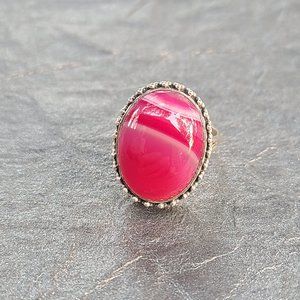 Pink Agate Ring Size 9  1/ 2 Sterling Silver-Chunky Ring